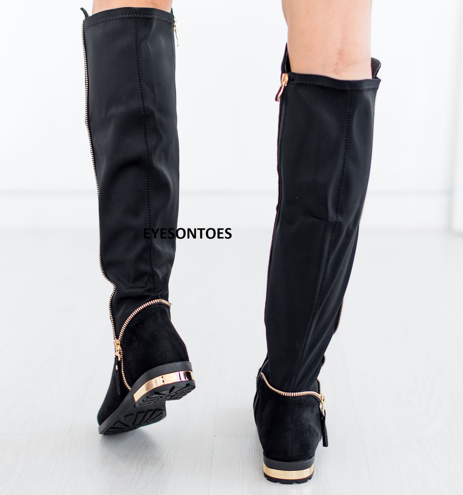 booties with gold trim